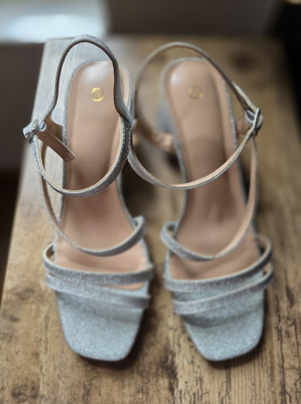 Mysoft Silver Metallic Block Heel Sandals | Women's Size 7.5 | NWOB